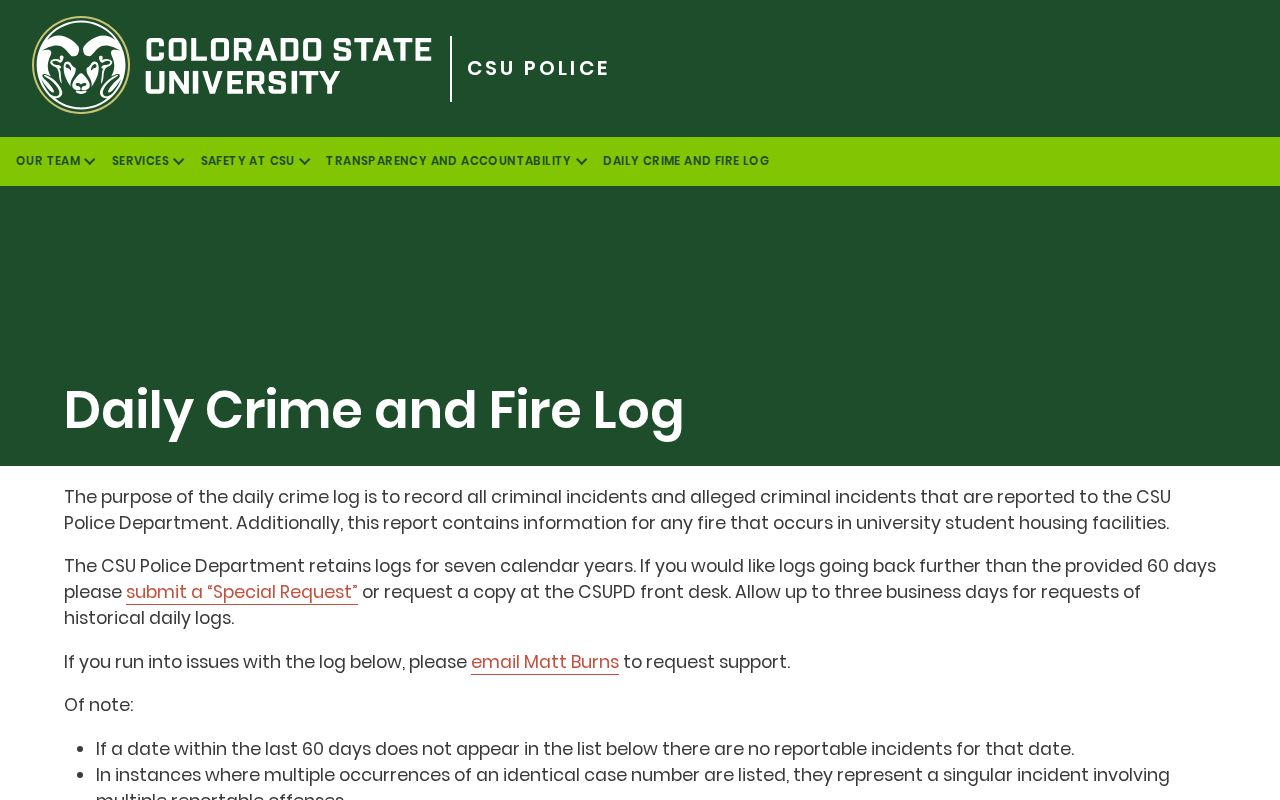 Fort Collins CSU Police arrest record and crime log interface