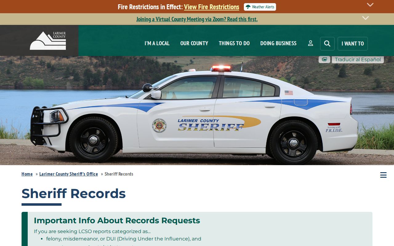 Larimer County booking photo records request policy